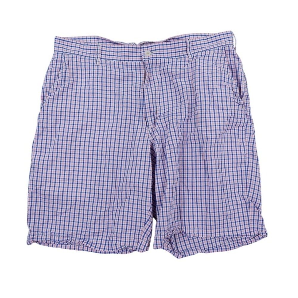 Bills Khakis Shorts Mens 35 Pink Blue Checked Cotton Casual Preppy Logo Coastal